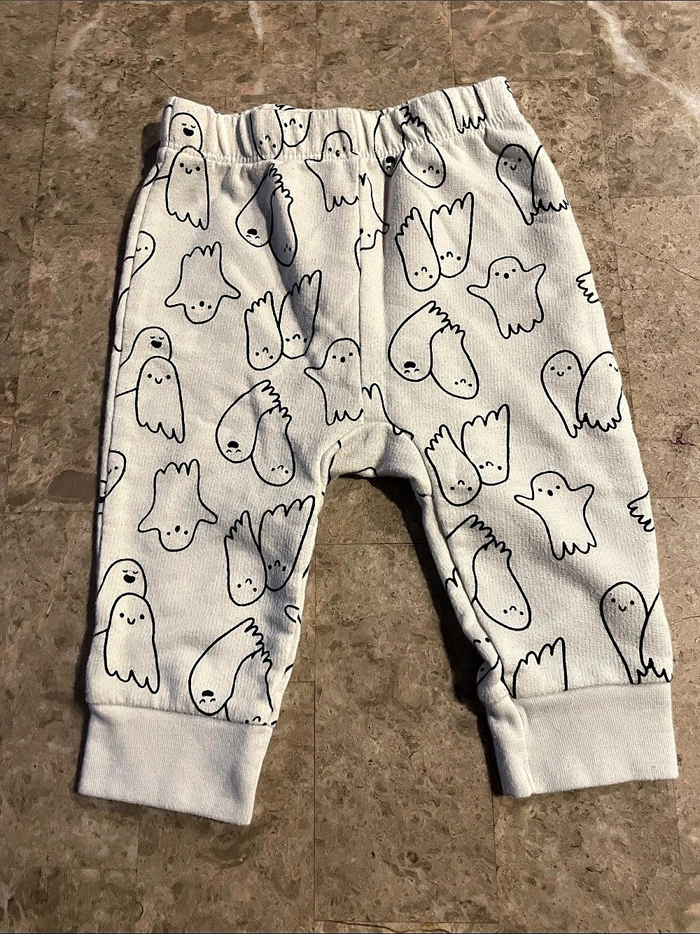 Halloween Cat & Jack Ghost Print Jogger Pants White & Black Baby 3-6M Like New